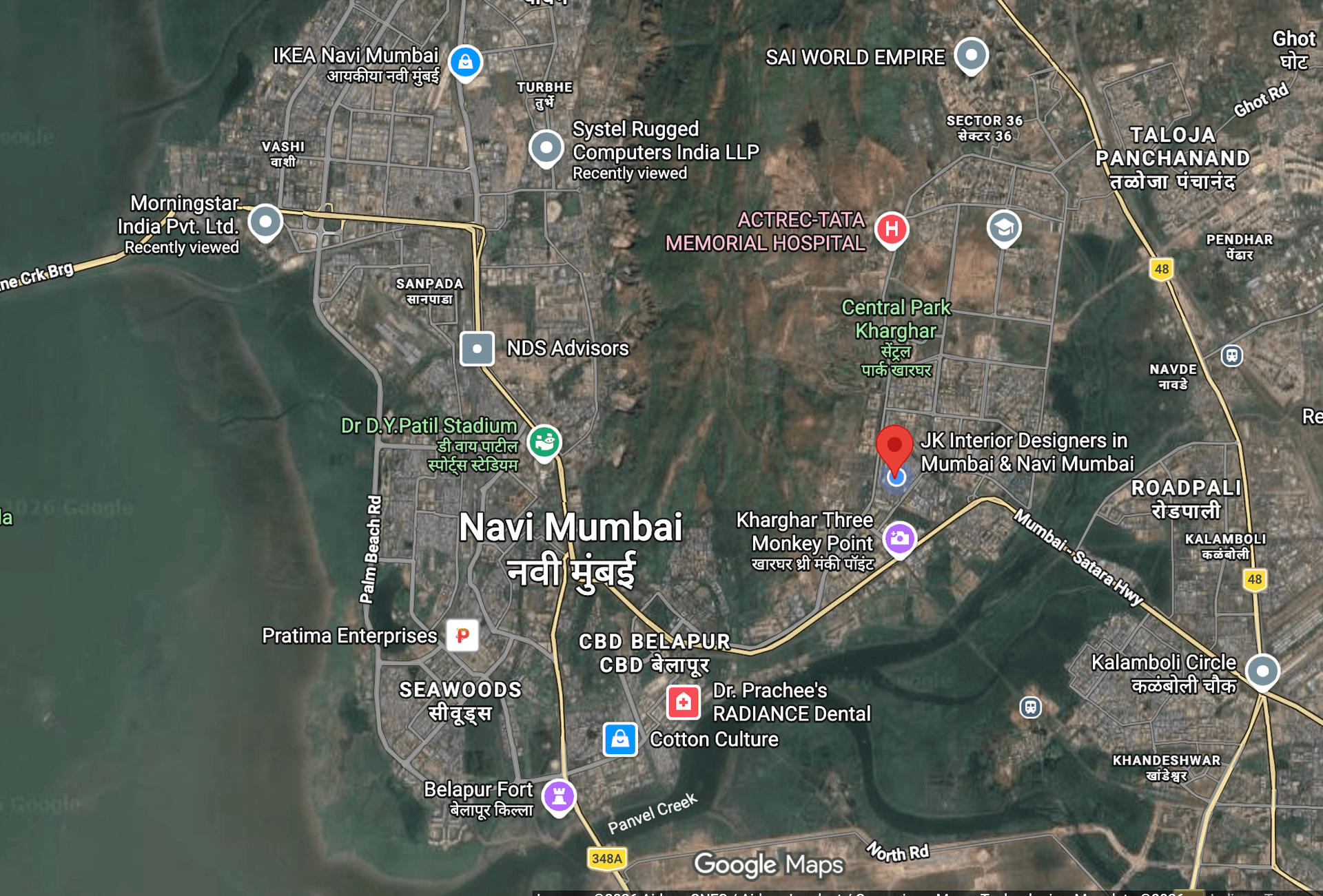 JK Interior Designers in Mumbai and Navi Mumbai location map